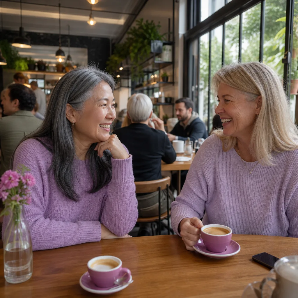 Mature woman writing a clear and friendly online dating profile