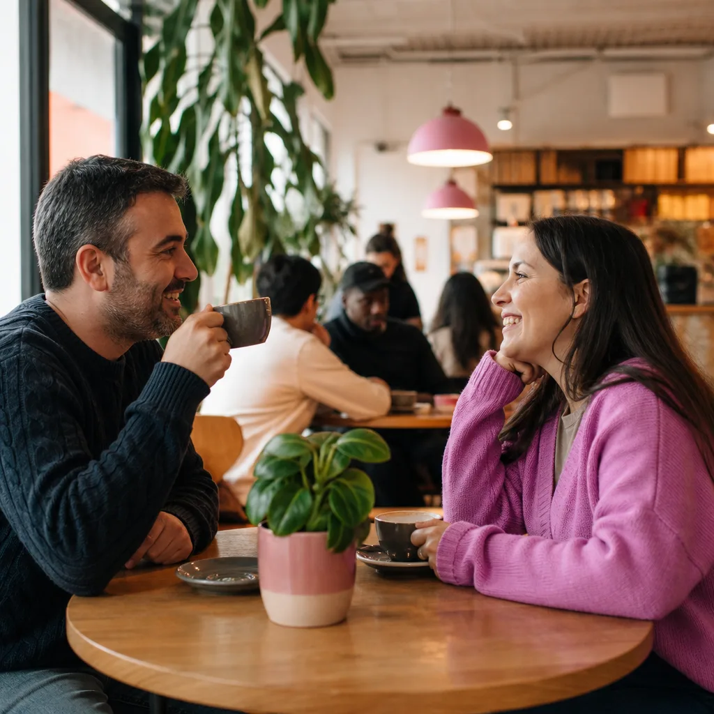 West Midlands singles talking at a relaxed local café
