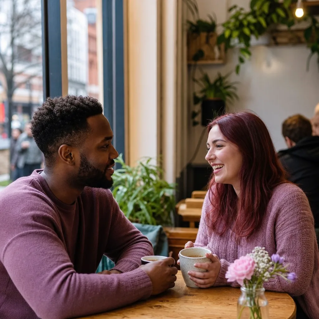 A person checking local dating profiles on a phone in a Wolverhampton café