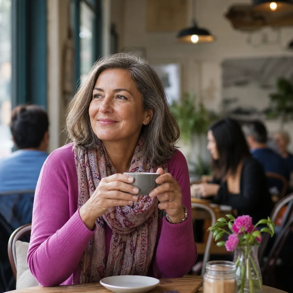 Mature couple meeting safely in a busy West Midlands café